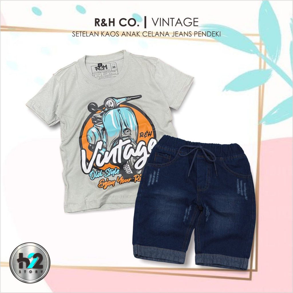Setelan Anak Celana Jeans / Setelan Jeans Anak Laki Laki /  Setelan Kaos Distro Anak Celana Jeans Pendek Usia 3-12 Tahun / By H22Story