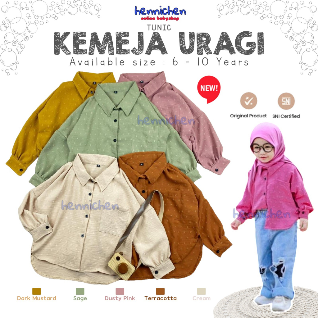 TUNIC KEMEJA URAGI ATASAN BAJU KEMEJA ANAK FASHION BAJU ANAK PEREMPUAN 1-5 TAHUN PNP