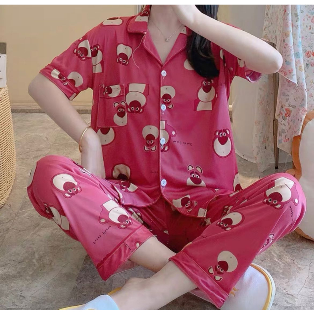 BAJU TIDUR PIYAMA CINNAMOROLL KUROMI MELODY LILO STITCH HELLO KITTY PC DOG LOTSO ALIEN TOY STORY BAJU LENGAN PANJANG CELANA PANJANG IMPOR