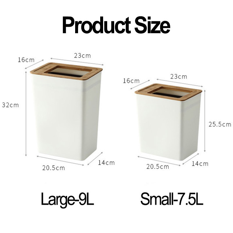 2pcs Tempat Sampah Putih Minimalis dengan Tutup Kayu Trash Bin - Tempat Sampah Aesthetic Estetik White Wooden