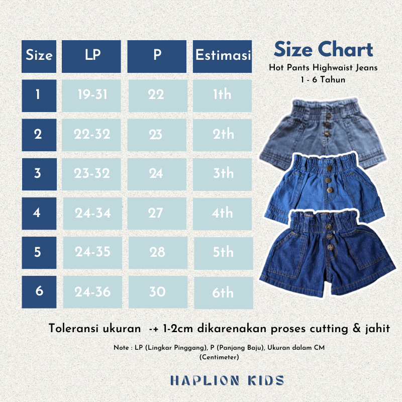 Hot Pants Anak Perempuan Highwaist Jeans 1-6 Tahun