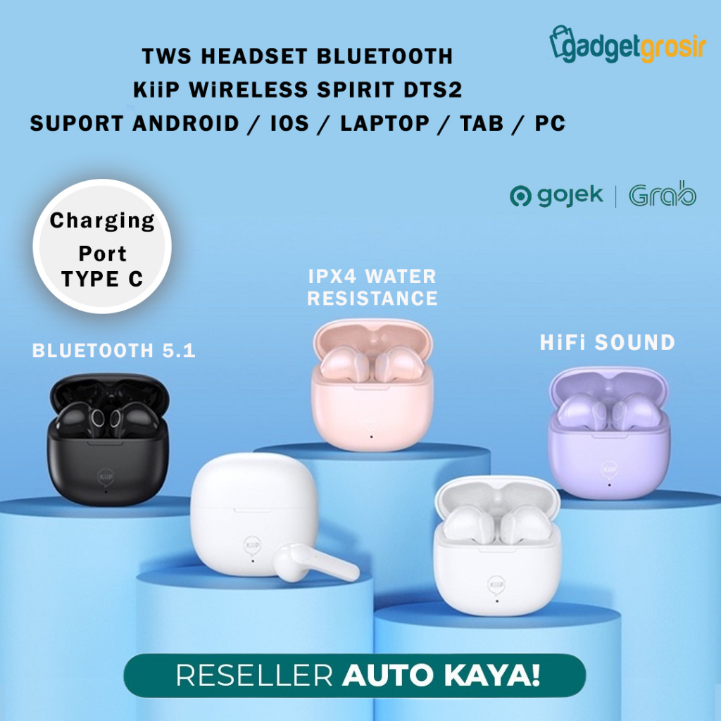 KiiP TWS Spirit DTS2 Bluetooth Headset Wireless Earphone Type C BT 5.1 IPX4 HiFi Sound With Mic Supo