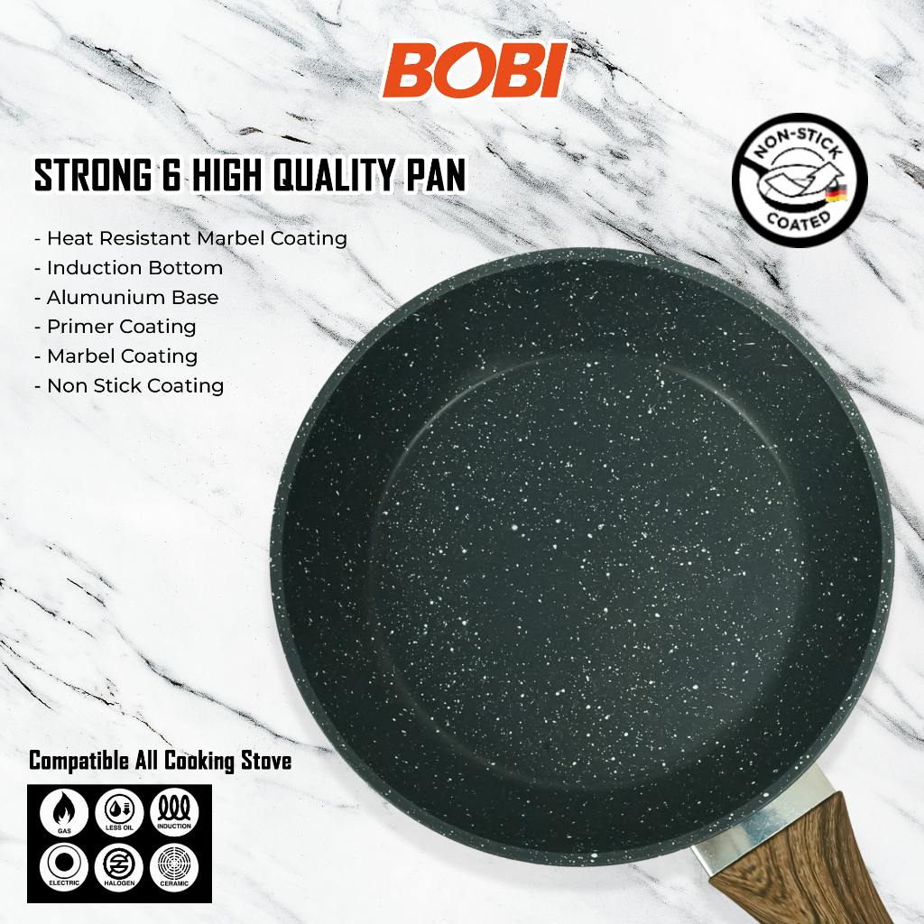 Frypan Cookware kode BB-F-20 atau Wajan Tebal 20cm Pegangan Kayu Anti Lengket // Frypan + Spatula (Warna Random)