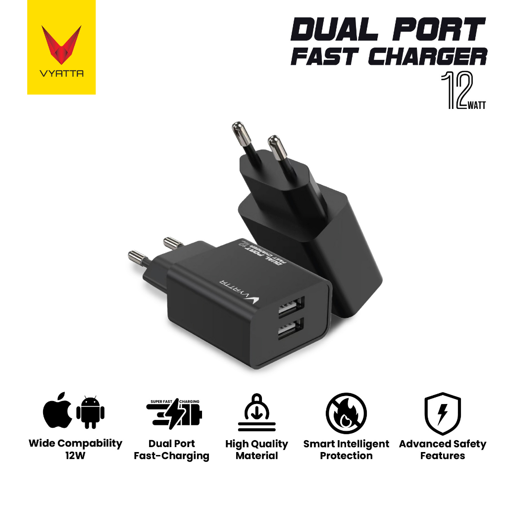 VYATTA CHARGER 2.4A FAST CHARGING DUAL PORT WIDE COMPABILITY ANDROID