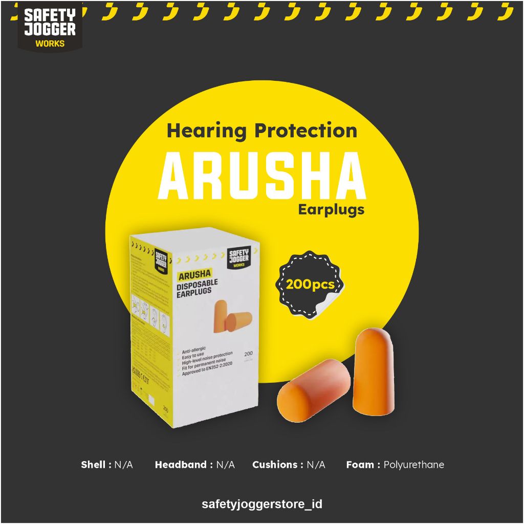 SAFETY JOGGER ARUSHA DISPOSABLE EAR PLUG SNR 38 DB UNCORDED 200/BOX