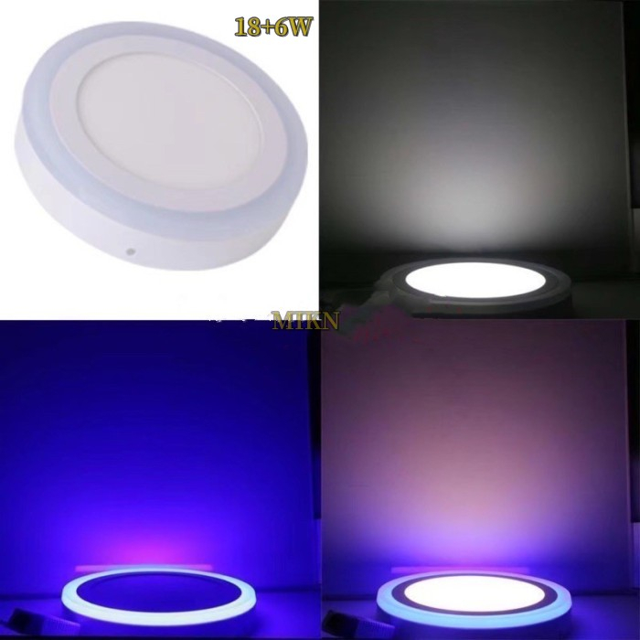 Lampu Downlight LED Panel 18W +6W Watt INBOW OB PUTIH BIRU BULAT DAN KOTAK 2 WARNA