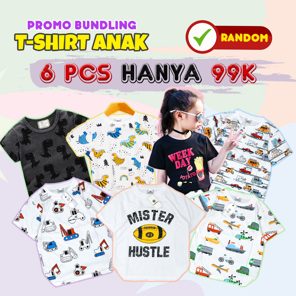 Mokokomo T-shirt Anak Paket 99ribu Dapat 6pcs Motif Random Lengan pendek