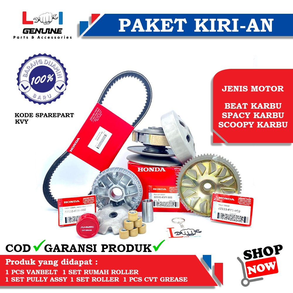 -LOI- PAKET LENGKAP KIRIAN STANDAR CVT PULLEY PULLY SET BEAT KARBU, RUMAH ROLLER SET KIPAS BEAT KARBU, VANBELT BEAT KARBU &amp; SCOOPY KARBU