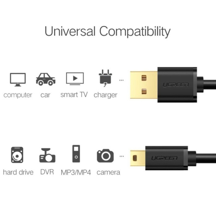 UGREEN Kabel Data Hardisk Kamera DSLR 5 Pin USB 2.0 To Mini USB Cable Charger Camera HDD 10355