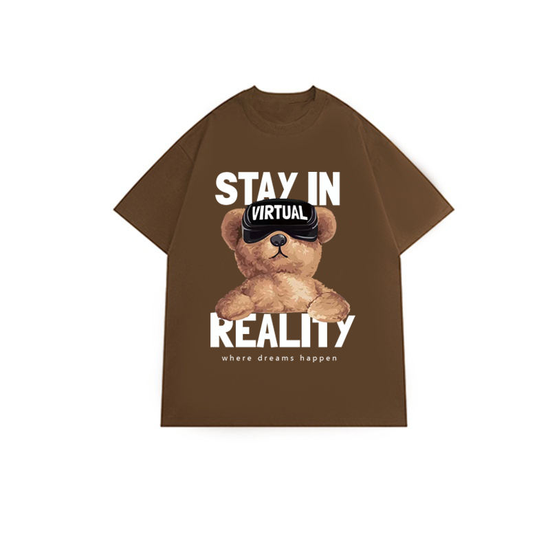 XiaoZhaiNv Kaos Atasan Wanita Stay In Reality Pattern Lengan Pendek A0924