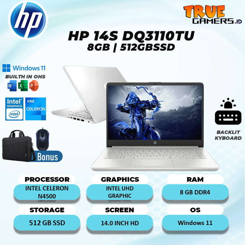 Laptop  HP 14 N4500 8GB 512GBssdWINDOWS 11 + MICROSOFT OFFICE 14.0