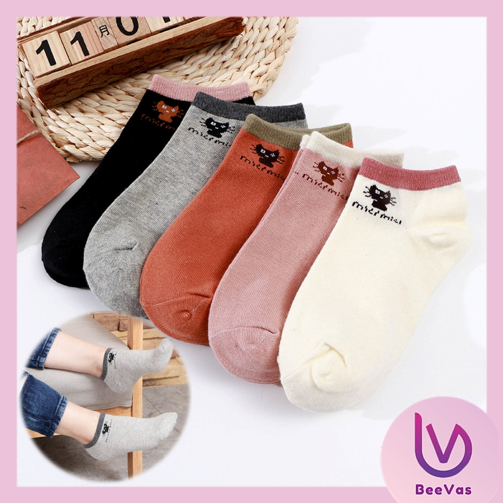 BV.ID KK1219 Kaos Kaki Wanita Semata Kaki Polos Motif Kucing Lucu Spandex