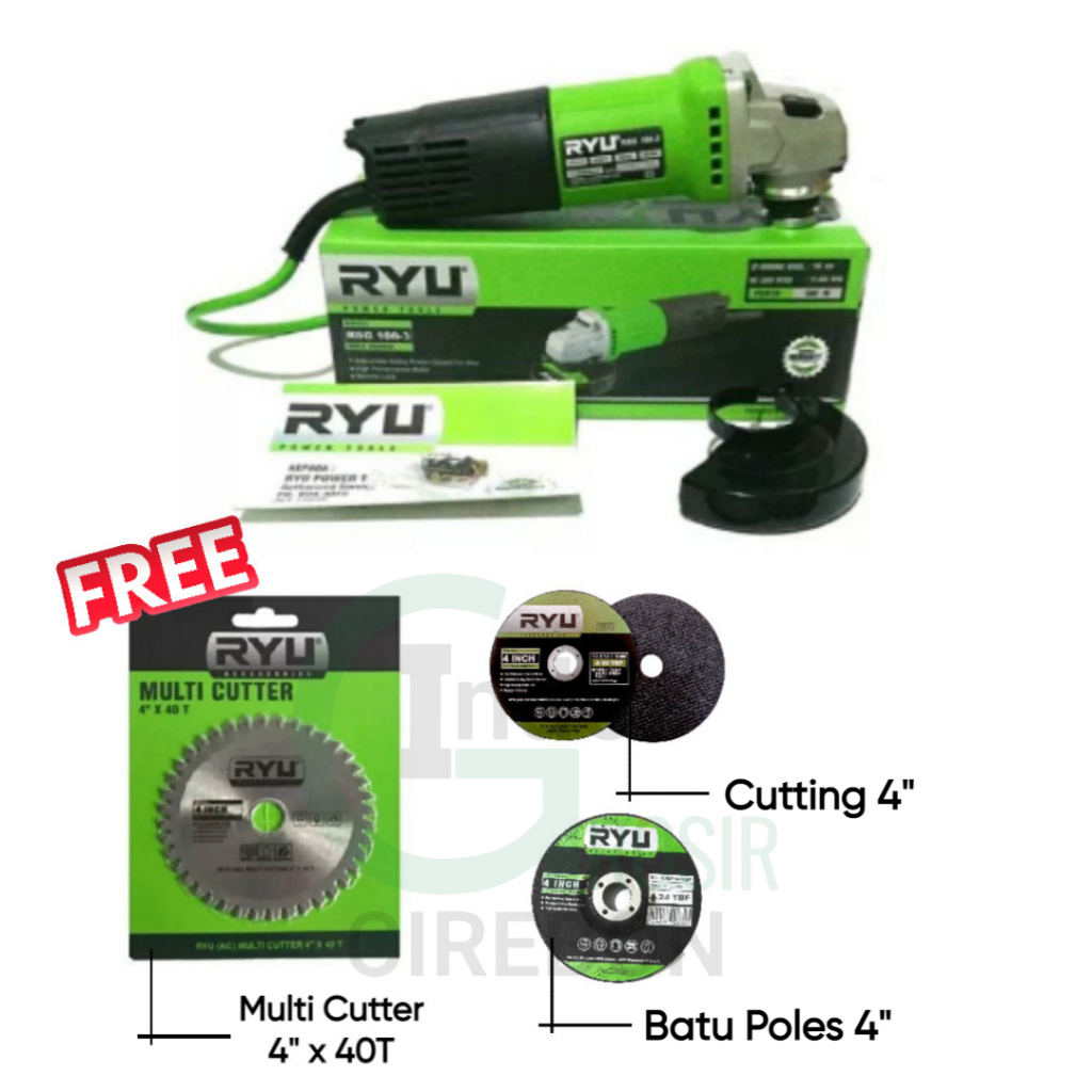 RYU RSG 100-3 Mesin Gerinda 4&quot; Pemotong Besi Kayu Pvc Keramik Angle Grinder 4 inch Murah