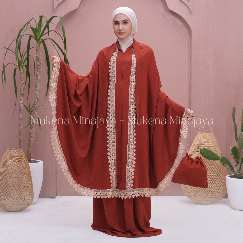 MINAJAYA - Mukena Lesti Dewasa 3IN1 Renda Traveling Bahan Crinkle Airflow Premium