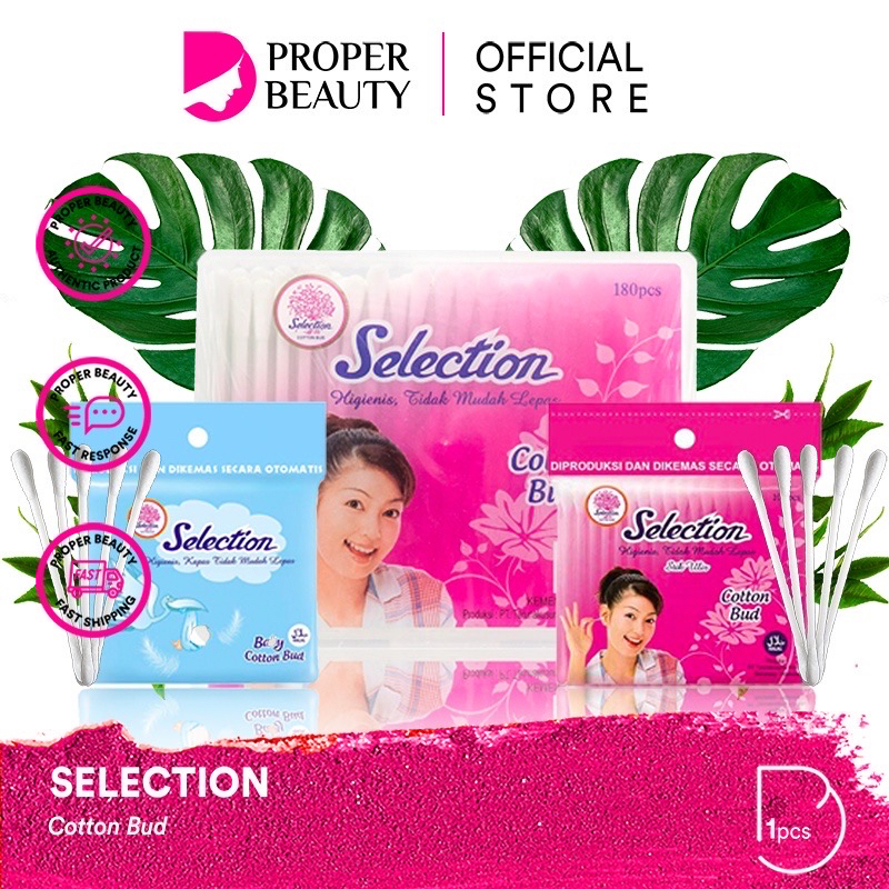 SELECTION Cotton Bud 180pcs Indonesia / Kapas Stik Ulir Baby 100pcs Box Zip Lock Refill / Kecantikan Special Lapis Tipis Tebal Oval Round Bulat Kotak Ball Buds Medisoft Hijau Biru Modis Rona Kharisma / Pembersih Wajah Facial Cleanser Toner Essence / Paket