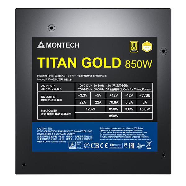 PSU MONTECH TITAN 850 GOLD | 850W 80 Plus Gold | ATX 3.0 &amp; PCIE 5.0