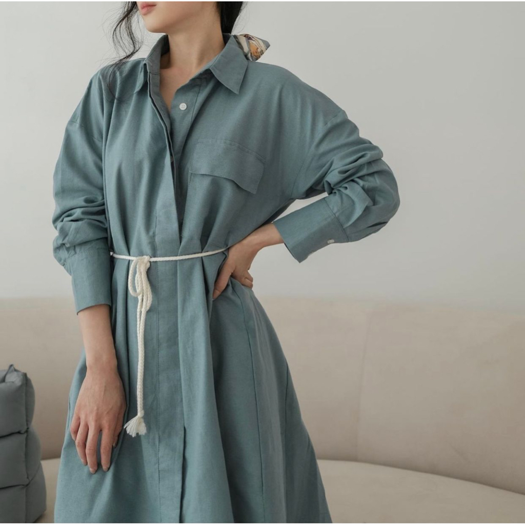 Kemeja Dress Lengan Panjang dengan Tali Pinggang - Gracella Shirt Dress - Kemeja Tunik Wanita Lengan Panjang Gracella