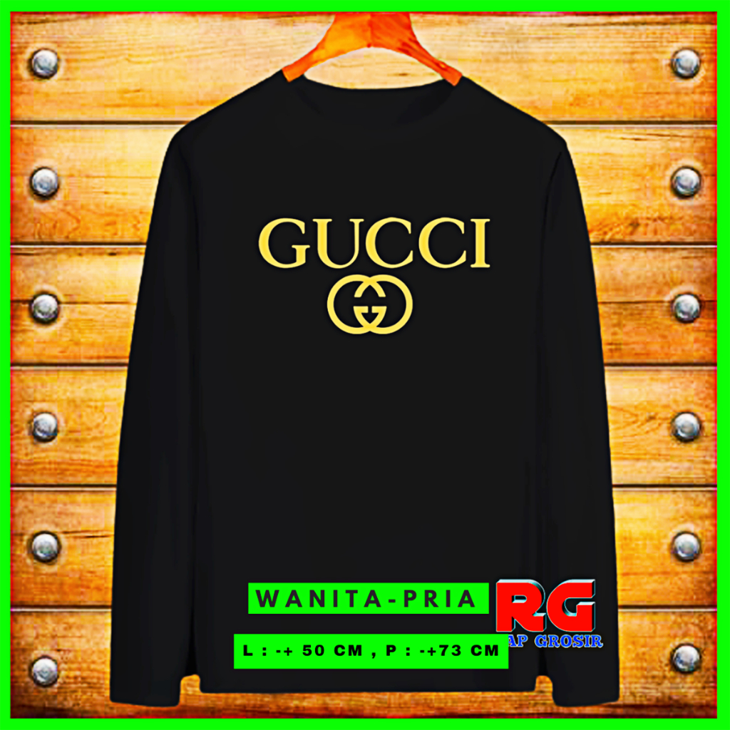 Baju Kaos Gucci Emas - Atasan Wanita Lengan Panjang  - Kaos Lengan Panjang Pria - Kaos Panjang Wanit
