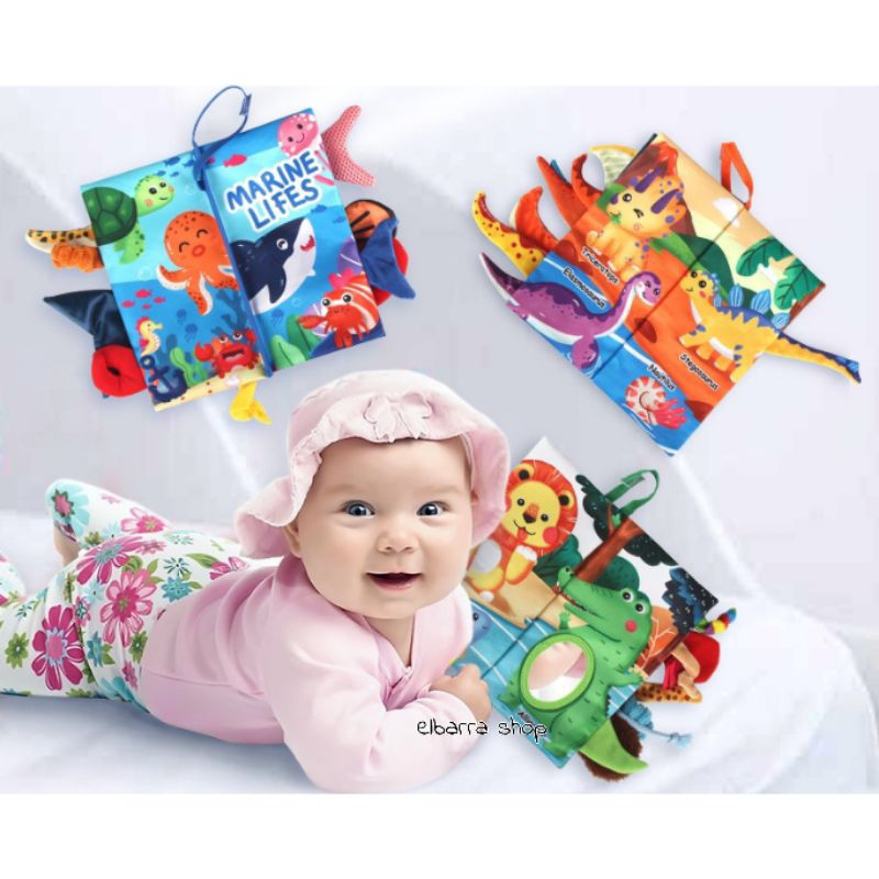 Mainan Edukasi Bayi Buku Ekor Kain Crinkle Animal Tail Cloth Book Mirror Kado Bayi Interactive Sensory Soft Book Educational Tummy Time Kado Bayi
