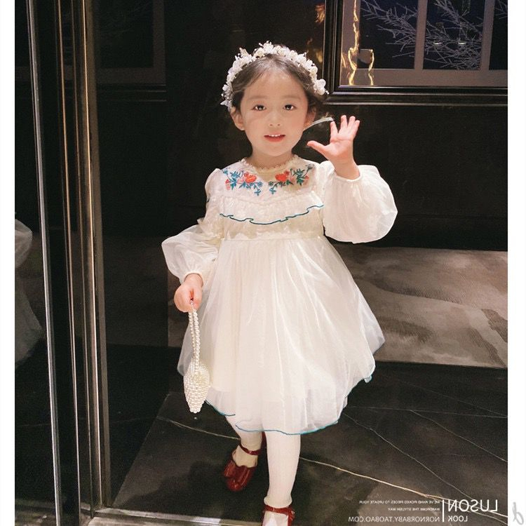 Dress Anak Perempuan Fashion Import Motif Bunga Bordir Lengan Panjang Balon