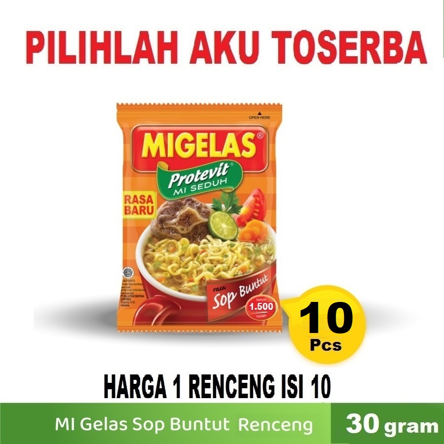 Mie Gelas Migelas Rasa Sop Buntut @30 Gr - (HARGA 1 Renceng isi 10 Pcs)