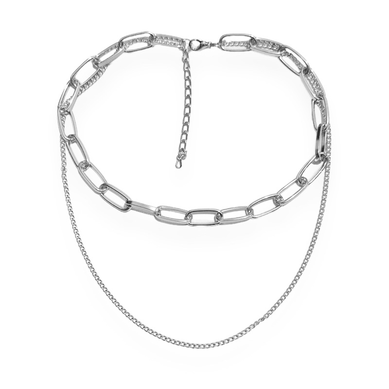 Kalung Double Layer Oval Chain Dua Lapis Multilayer Plain Polos Basic