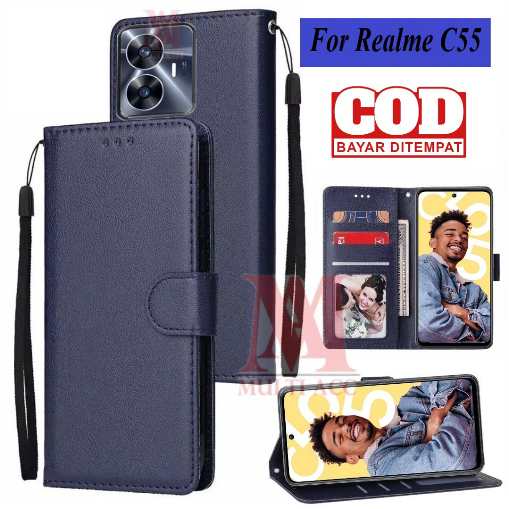 REALME C55 Leather Flip Cover Wallet Case Kulit - Casing Dompet Case Wallet Leather Flip REALME C55