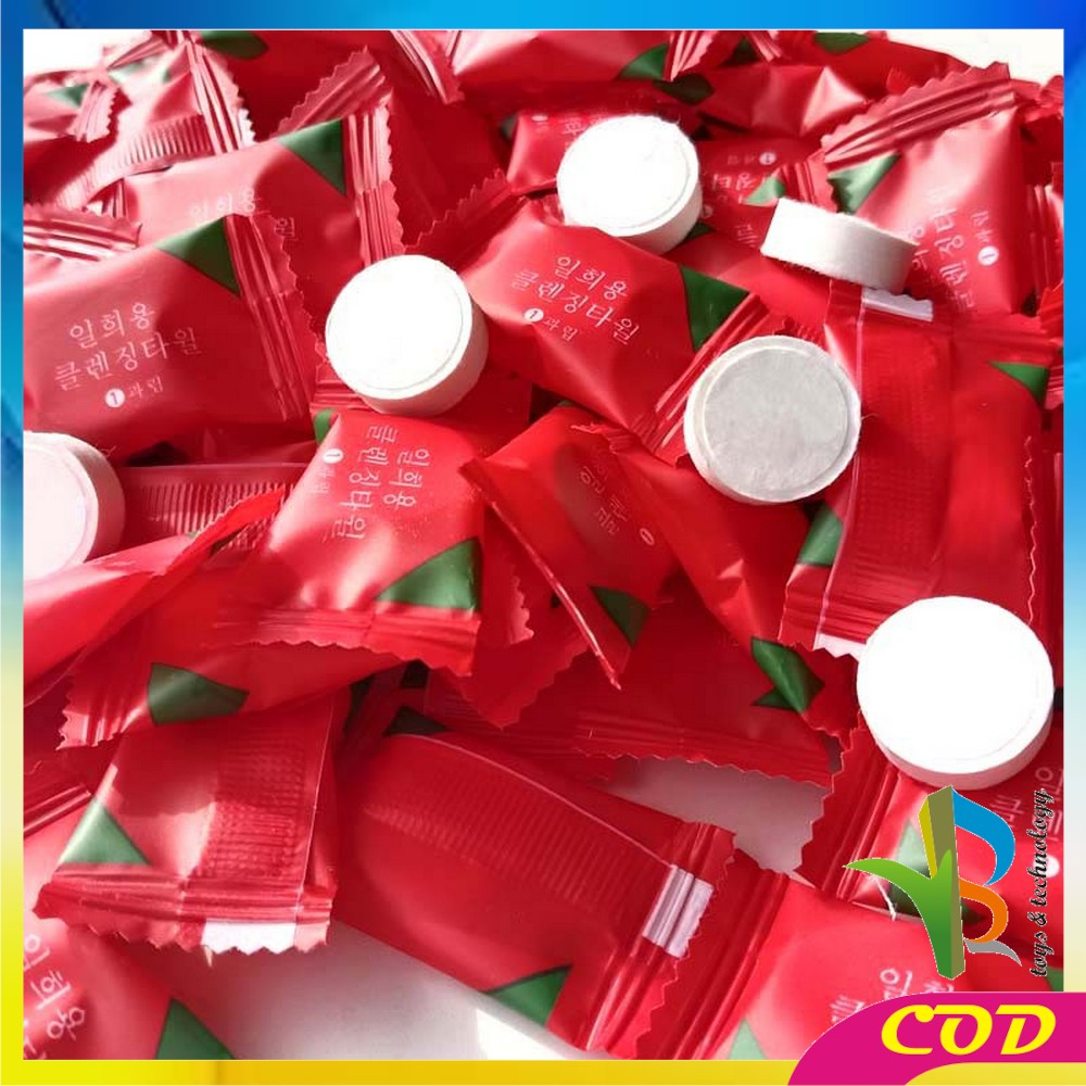 RB-K142 Tissue Bulat Mini Travel Sekali Pakai / Masker Wajah Kompres Towel Portable Tisu Bentuk Permen / Travelling Compressed Paper Mask Sheet Import