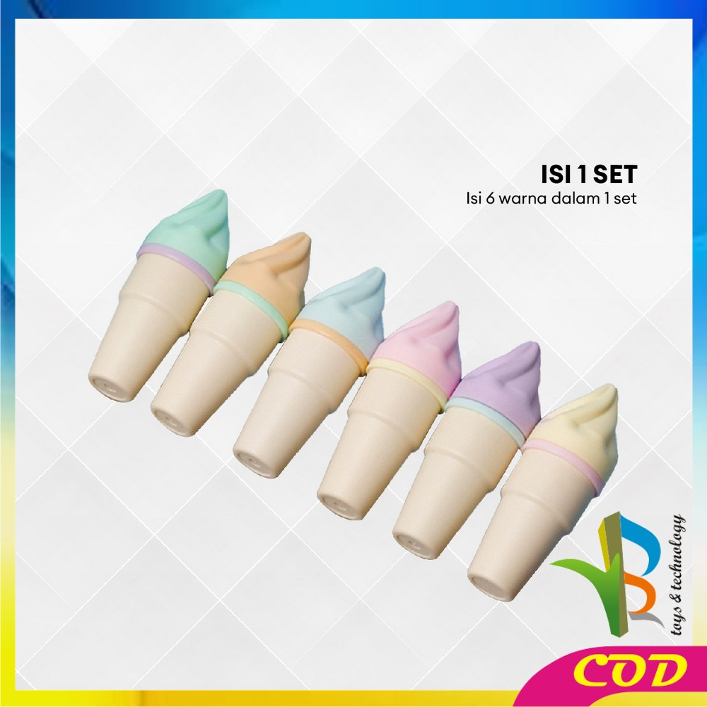 RB-A57 Highlighter Pen Es Krim Cone Monas 6 in 1 Free Pouch Penanda Berwarna / Spidol Highlighter Model Ice Cream Cone Unik Alat Tulis kantor Stationery