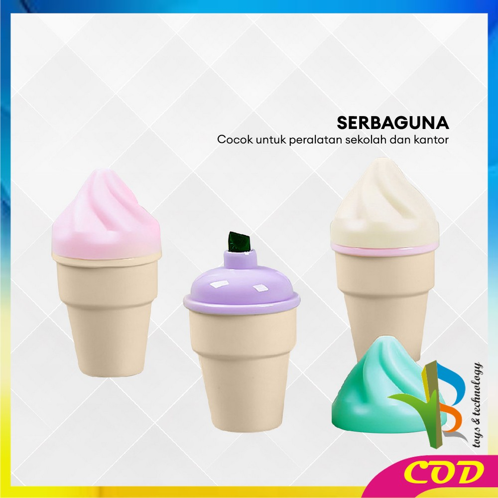 RB-A57 Highlighter Pen Es Krim Cone Monas 6 in 1 Free Pouch Penanda Berwarna / Spidol Highlighter Model Ice Cream Cone Unik Alat Tulis kantor Stationery