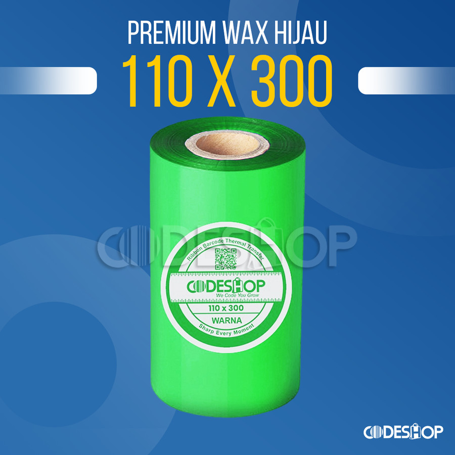 Ribbon Barcode Premium Wax 110 x 300 Meter Warna Green / Hijau 110x300 m
