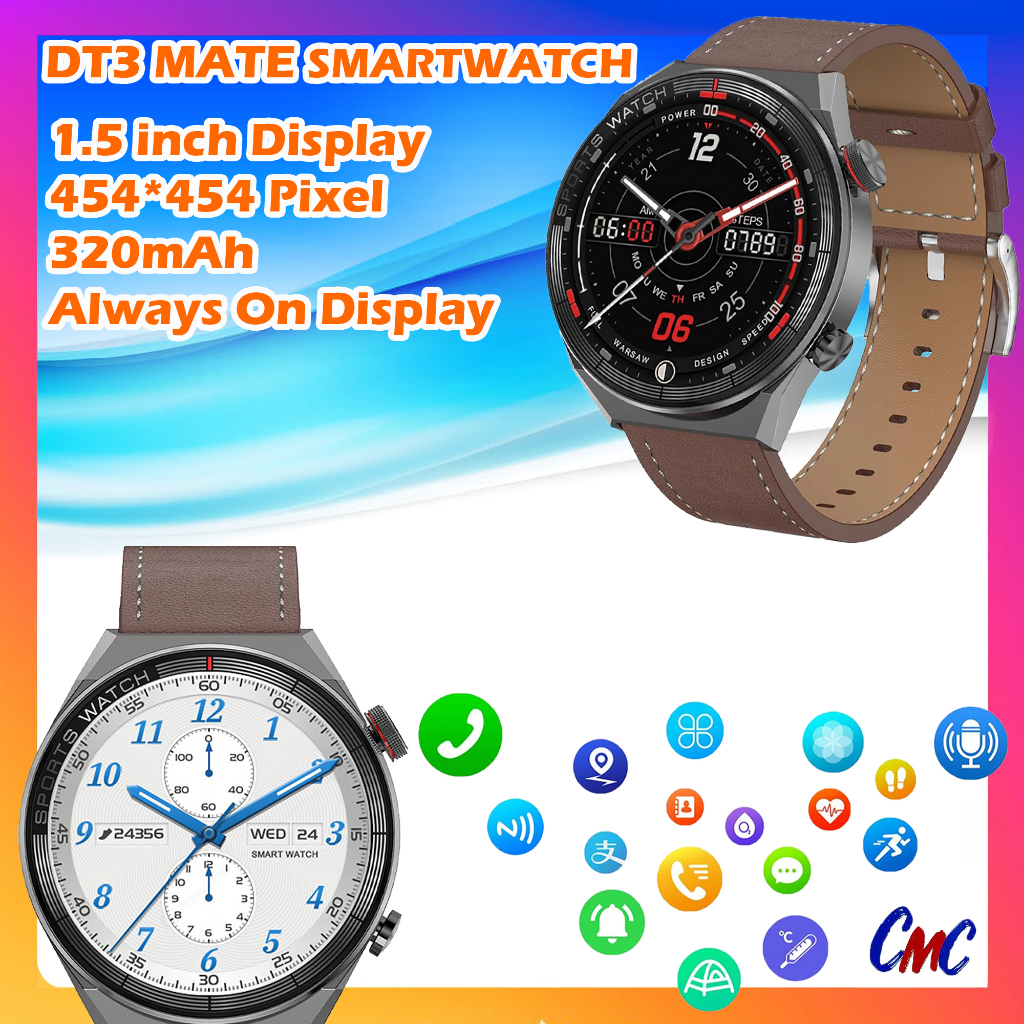 DT3 Mate Smartwatch 1.5 inch Display Bluetooth Call Always On Display Jam Tangan Watch