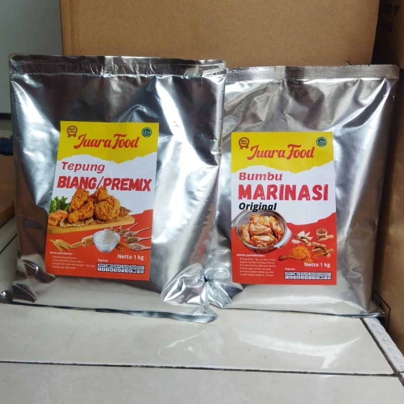 

XMASTER PAKET BUMBU FRIED CHICKEN ( TEPUNG BIANG 1KG + MARINASI 1KG) MERK JUARA FOOD