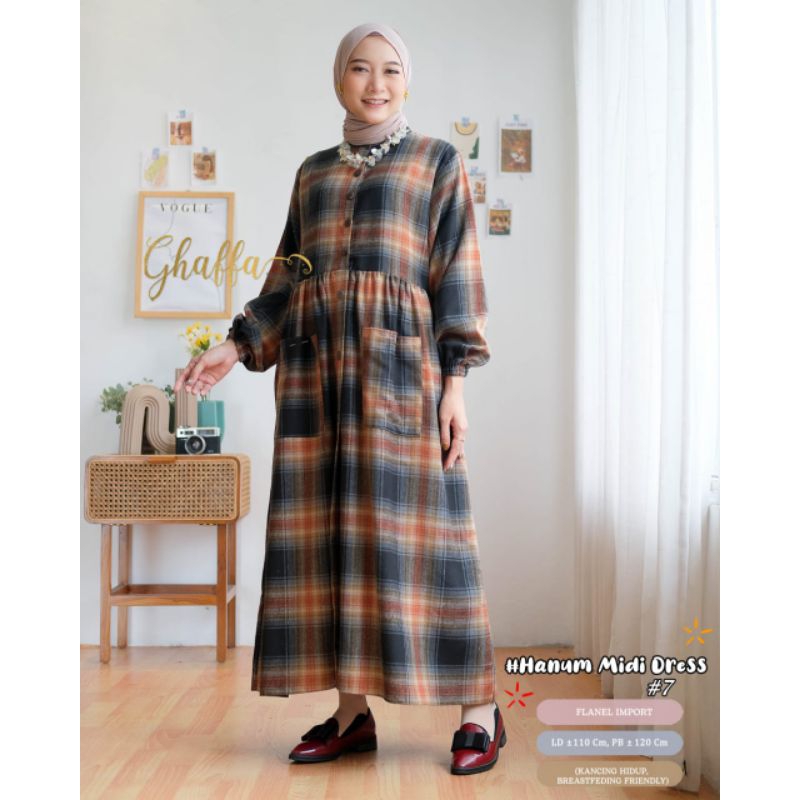 HANUM MIDI #7 BY TULUS SIGNATURE / MIDI DRESS KOTAK-KOTAK / Gamis bahan flanel premium