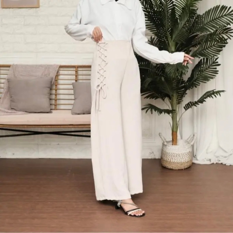 ALICE PANTS KULOT CRINKLE HIGHWAIST - Cirebon Cloth | KULOT TALI SIMPUL KOREAN STYLE | LOOSE PANTS