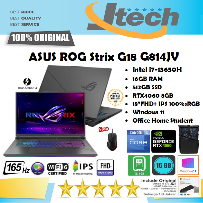 ASUS ROG Strix G18 G814JV - i7-13650HX - 16GB - 512GB SSD - RTX4060 8GB - 18&quot;FHD+ IPS 100%sRGB 165Hz - W11 - OHS