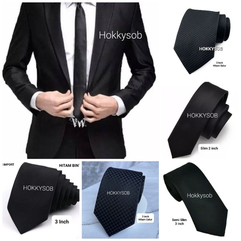 DASI HITAM SLIM POLOS SALUR BINTIK GARIS KOTAK CATUR POLOS DASI WISUDA WEDDING ACARA KANTOR SERAGAM KULIAH OSPEK
