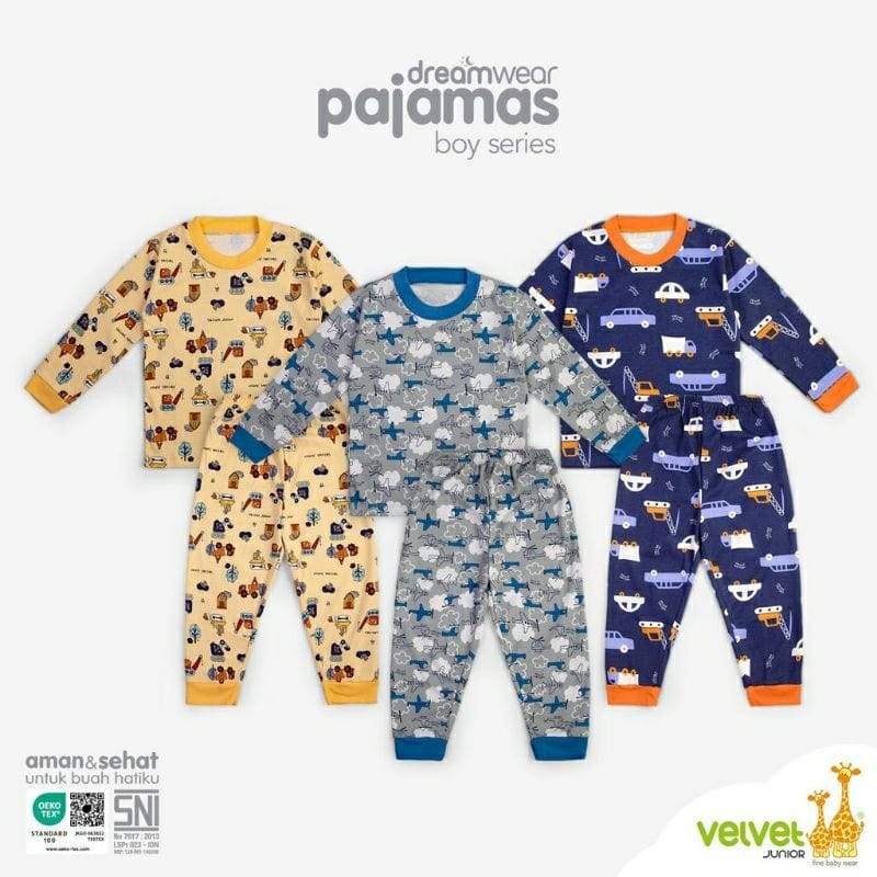 VELVET JUNIOR DREAMWEAR (3 SETELAN) PIYAMA PANJANG BIG SIZE