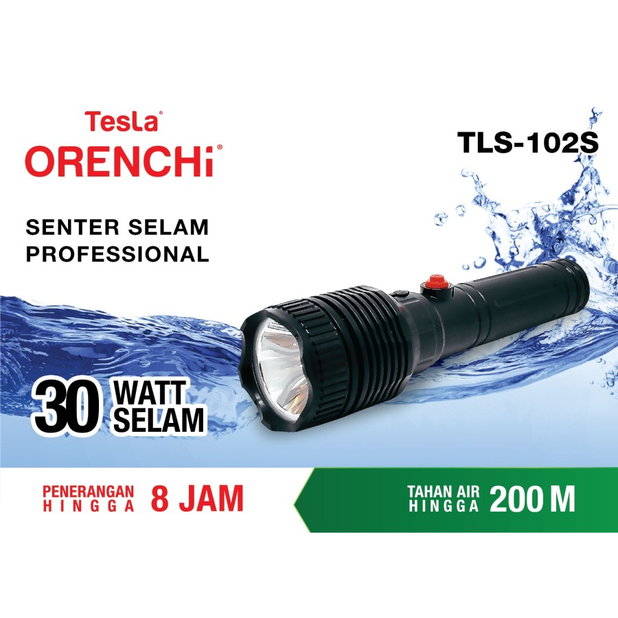 Tesla Senter Tangan Selam Nyelam 30 Watt TLS-102S Diving 30W LED Super Terang Tahan 8 Jam Rechargeable