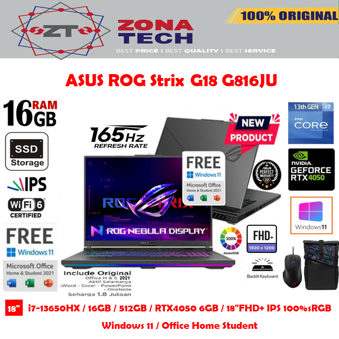 ASUS ROG Strix G18 G814JU - i7-13650HX 16GB 512GB SSD RTX4050 6GB 18&quot;FHD+ IPS 100%sRGB 165Hz W11 OHS