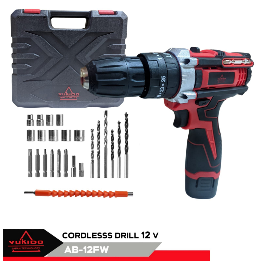 KUALITAS TERJAMIN !! YUKIDO 12V-SET Bor Obeng Bor Baterai 12 Volt Cordless Drill BOR 2 BATERAI