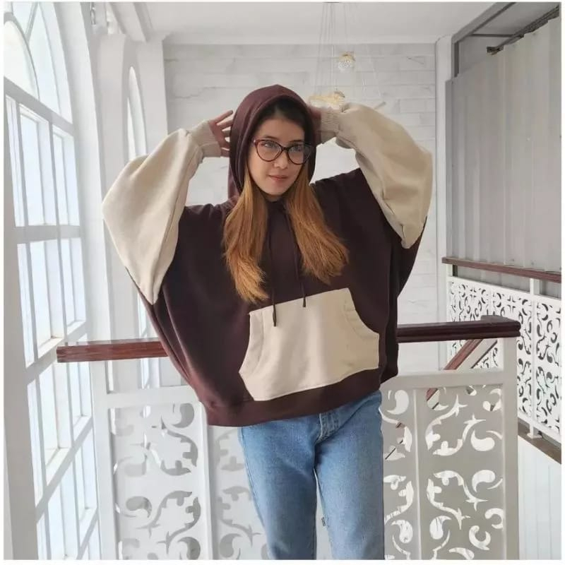 Batwing Jumbo Saku Hoodie Oversize Wanita | Sweater Bigsize Wanita Oversize Korean Style