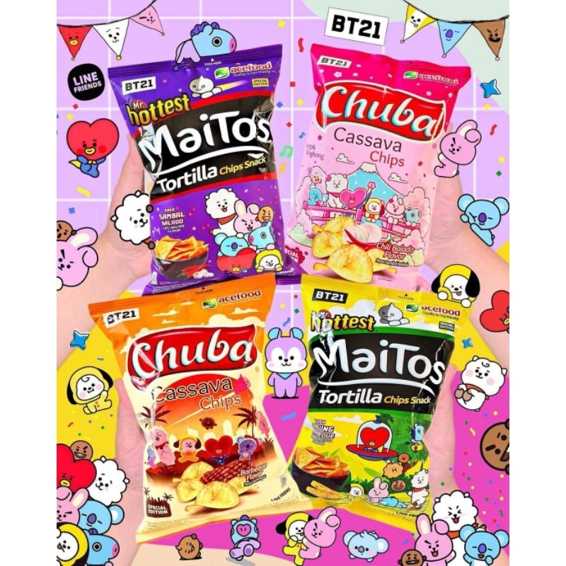 CHUBA KERIPIK SINGKONG EDISI BT21 140 GR / MAITOS TORTILLA CHIPS EDISI SPESIAL BT21 / MAITOS BT21  V