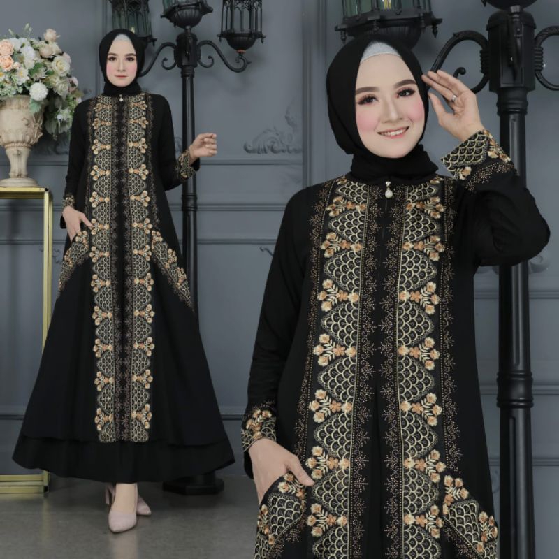 GAMIS ABAYA TURKEY BORDIR BUNGA ANGGUR SAKU