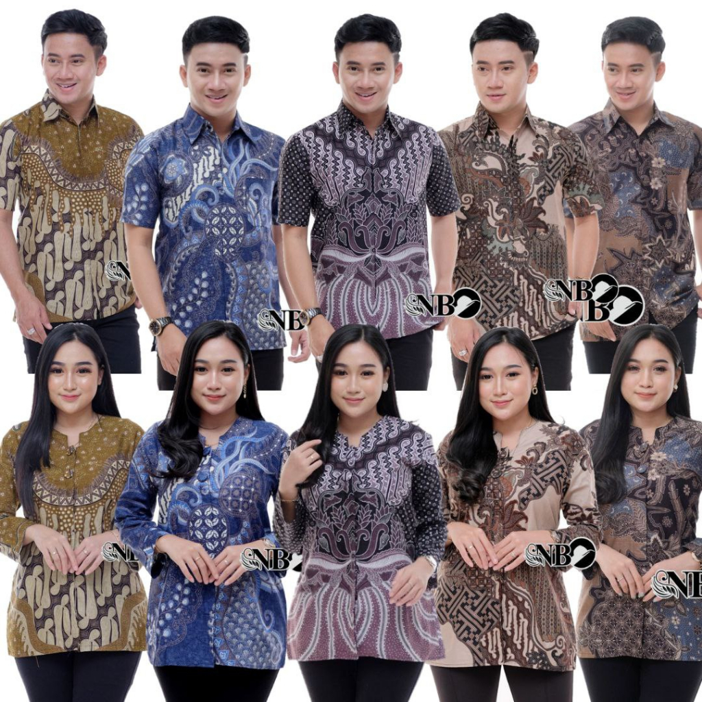 COUPLE ATASAN BATIK WANITA BLUS BATIK KEMEJA BATIK PRIA LENGAN PANJANG BATIK PUTRAMAHKOTA MOTIF KLASIK FLORAL SIZE M L XL XXL