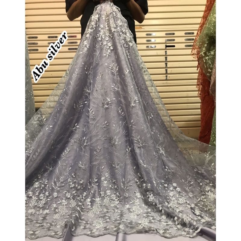 TERMURAH..!!! KAIN TILE TULLE AKAR MUTIARA BORDIR ATAS BAWAH / BAHAN BROKAT MUTIARA KEBAYA