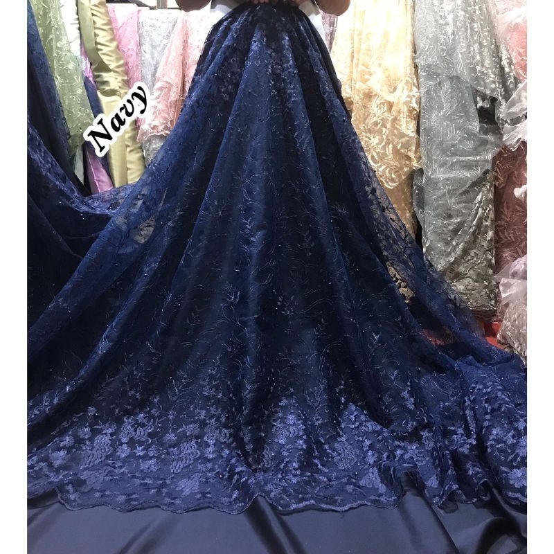 TERMURAH..!!! KAIN TILE TULLE AKAR MUTIARA BORDIR ATAS BAWAH / BAHAN BROKAT MUTIARA KEBAYA