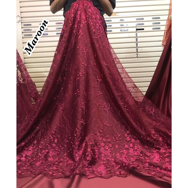 TERMURAH..!!! KAIN TILE TULLE AKAR MUTIARA BORDIR ATAS BAWAH / BAHAN BROKAT MUTIARA KEBAYA