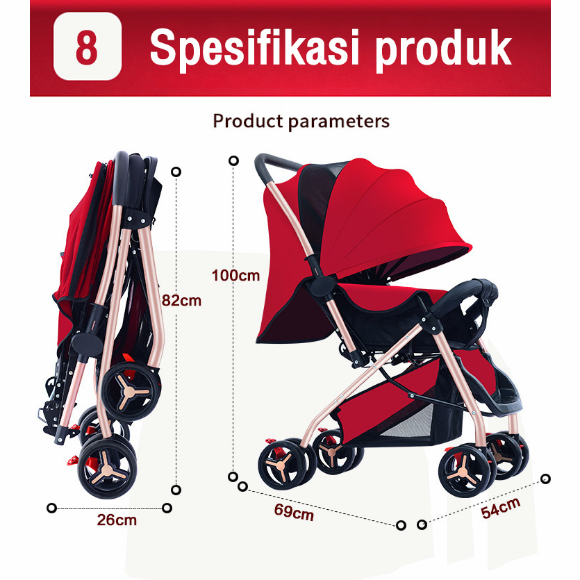 Ready stock✅[Garansi 3 tahun] stroller baby stroller bayi stroler bayi kereta dorong bayi stoler bayi lipat perlengkapan bayi merah/biru/abu anak laki-laki atau perempuan pasar Perjalanan keluar anjing kucing