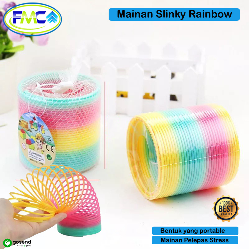 Mainan Anak Slinky Rainbow Spring Mianan Per Spiral Smile Pelangi Anti Stres Murah Mainan Edukasi Anak Muticolour Bahan Plastik